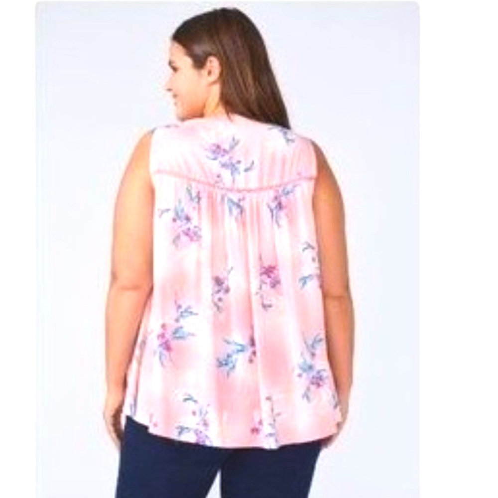 Lane Bryant Top Pink Aqua Floral Swing Tank Shell Size 16 EUC Barbie Core - Picture 2 of 7